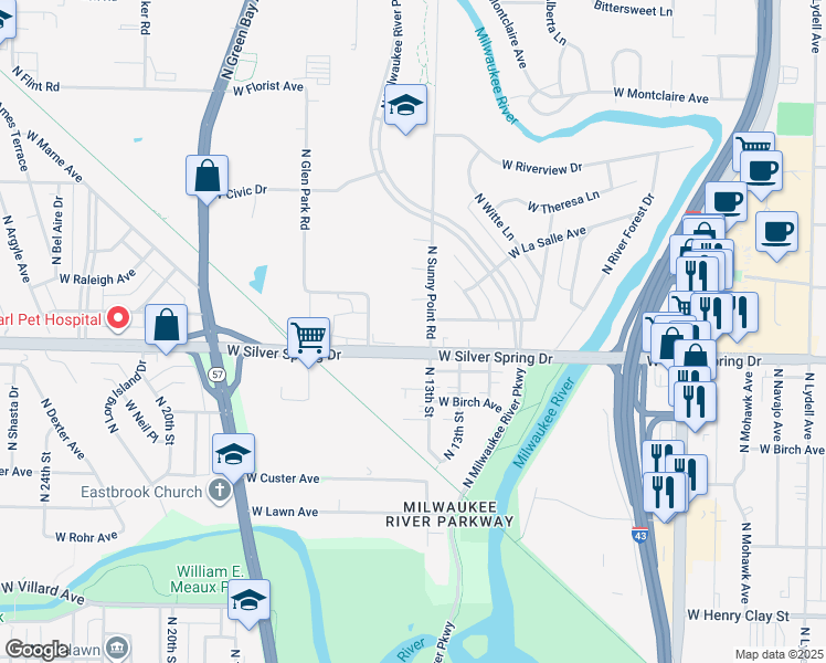 map of restaurants, bars, coffee shops, grocery stores, and more near 1300 West Silver Spring Drive in Glendale