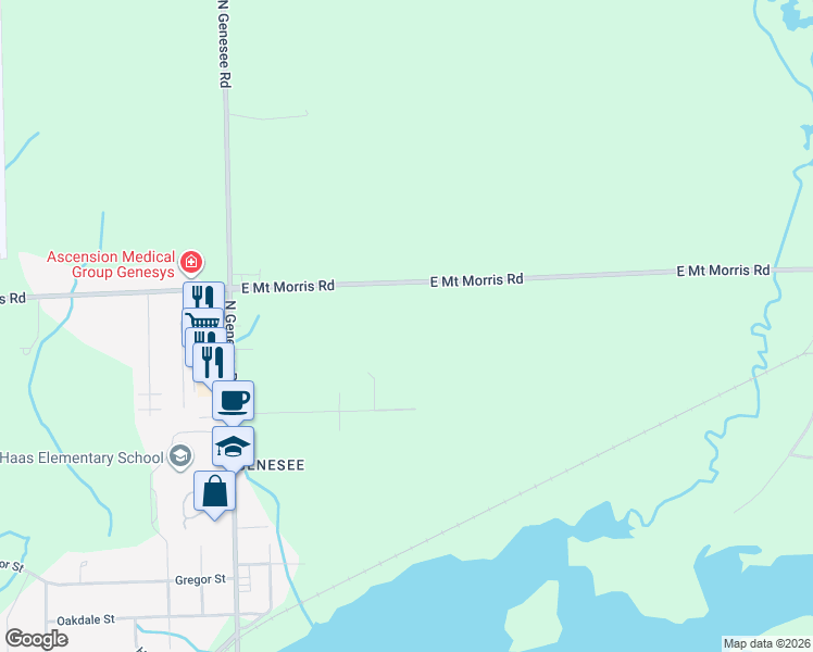 map of restaurants, bars, coffee shops, grocery stores, and more near 5164 East Mount Morris Road in Mount Morris