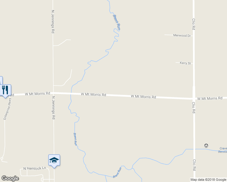 map of restaurants, bars, coffee shops, grocery stores, and more near 3296 West Mount Morris Road in Mount Morris