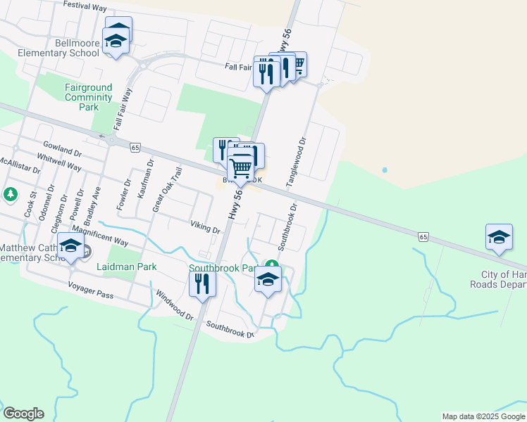 map of restaurants, bars, coffee shops, grocery stores, and more near 34 Southbrook Drive in Hamilton