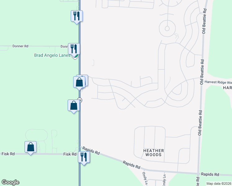 map of restaurants, bars, coffee shops, grocery stores, and more near 1222 Maplewood Drive in Lockport