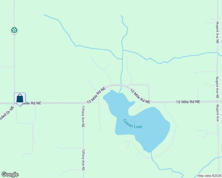 map of restaurants, bars, coffee shops, grocery stores, and more near 9822 10 Mile Road Northeast in Rockford
