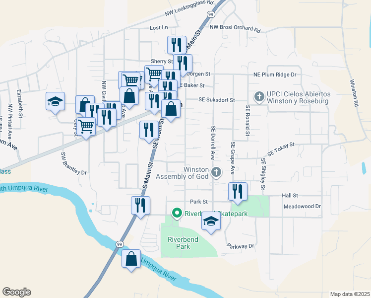 map of restaurants, bars, coffee shops, grocery stores, and more near 106 Gregory Drive in Winston