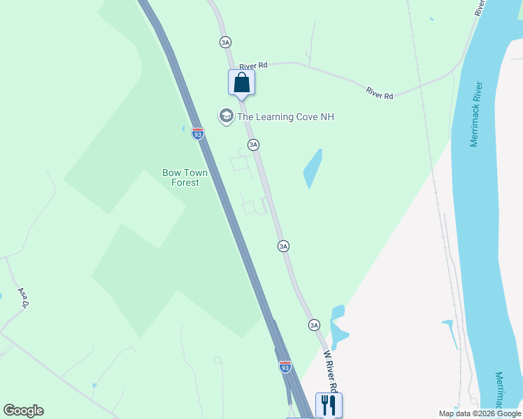 map of restaurants, bars, coffee shops, grocery stores, and more near 734 New Hampshire 3A in Bow