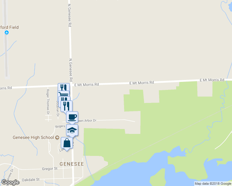 map of restaurants, bars, coffee shops, grocery stores, and more near 5164 East Mount Morris Road in Mount Morris