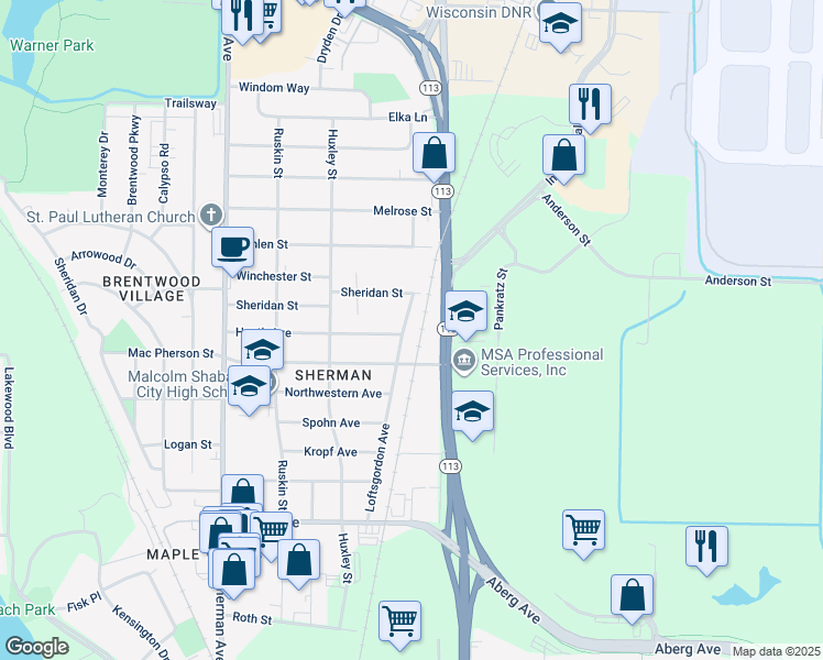 map of restaurants, bars, coffee shops, grocery stores, and more near 1805 Loftsgordon Avenue in Madison