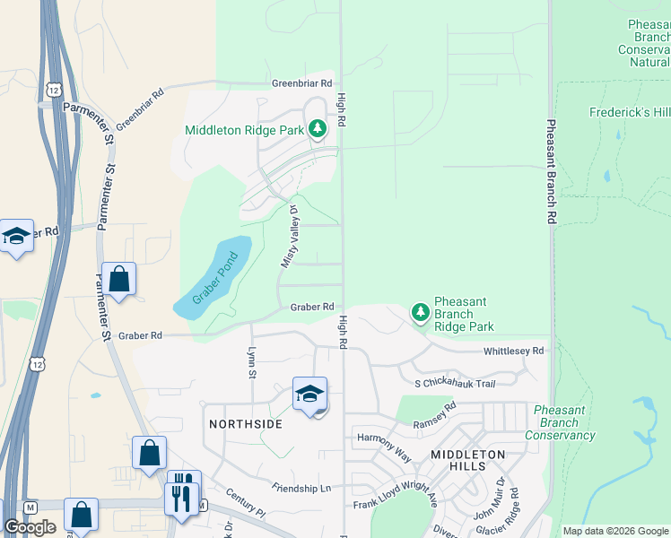 map of restaurants, bars, coffee shops, grocery stores, and more near 4819 High Road in Middleton