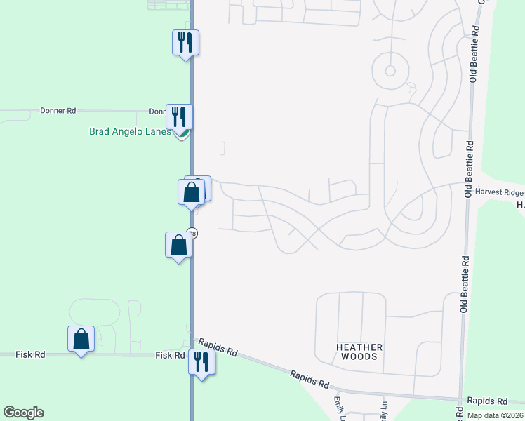 map of restaurants, bars, coffee shops, grocery stores, and more near 1059 Fernwood Drive in Lockport