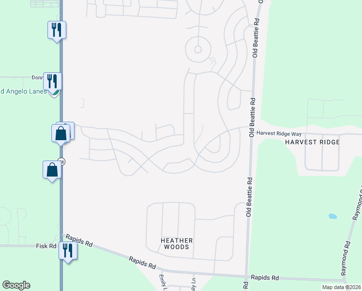 map of restaurants, bars, coffee shops, grocery stores, and more near 1302 Ridgewood Drive in Lockport