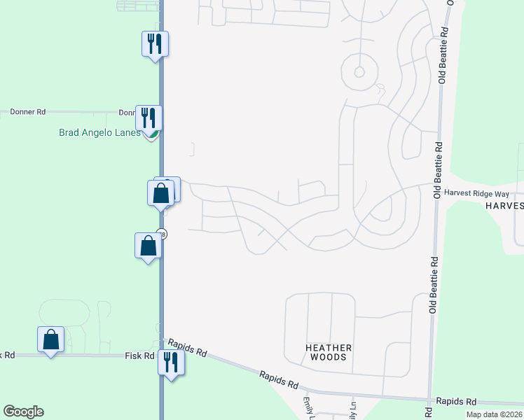map of restaurants, bars, coffee shops, grocery stores, and more near 1052 Fernwood Drive in Lockport
