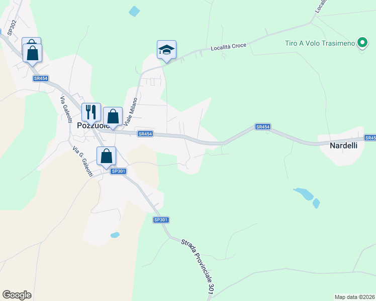 map of restaurants, bars, coffee shops, grocery stores, and more near 54 Via Nazionale in Pozzuolo