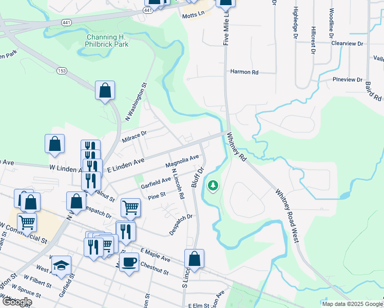 map of restaurants, bars, coffee shops, grocery stores, and more near 320 County Road 15 in East Rochester