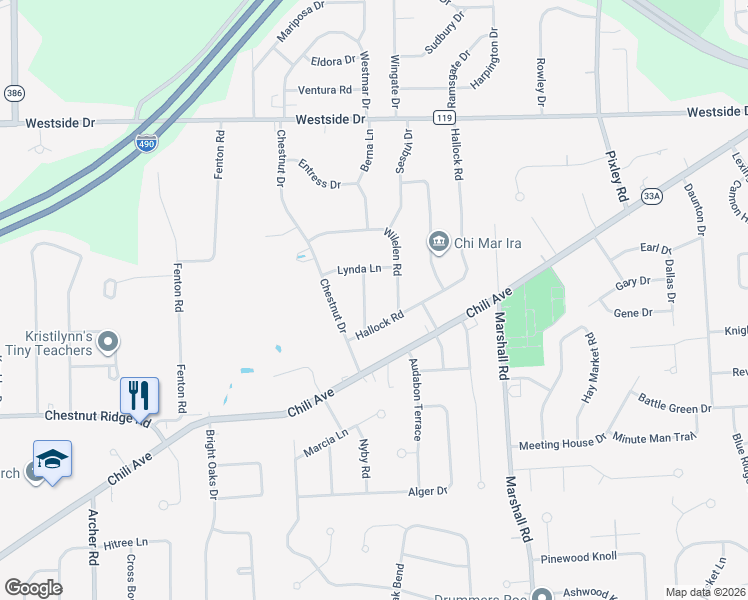 map of restaurants, bars, coffee shops, grocery stores, and more near 25 Hartom Road in Rochester