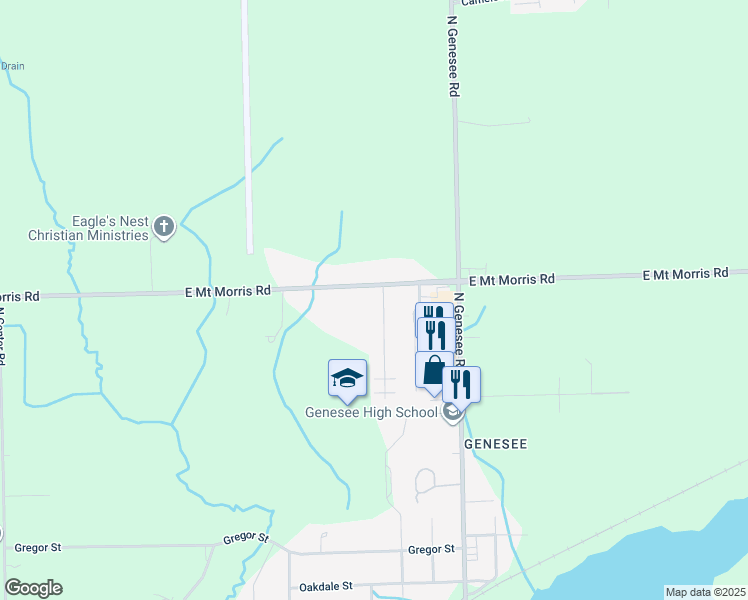 map of restaurants, bars, coffee shops, grocery stores, and more near 4411 East Mount Morris Road in Mount Morris