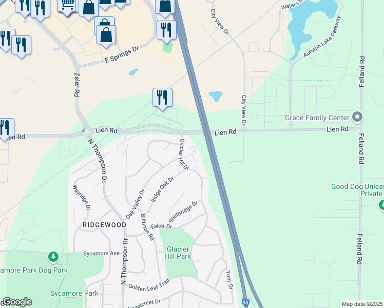 map of restaurants, bars, coffee shops, grocery stores, and more near 98 Loomis Circle in Madison