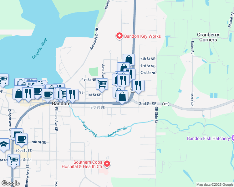 map of restaurants, bars, coffee shops, grocery stores, and more near 960 Division Street Southeast in Bandon