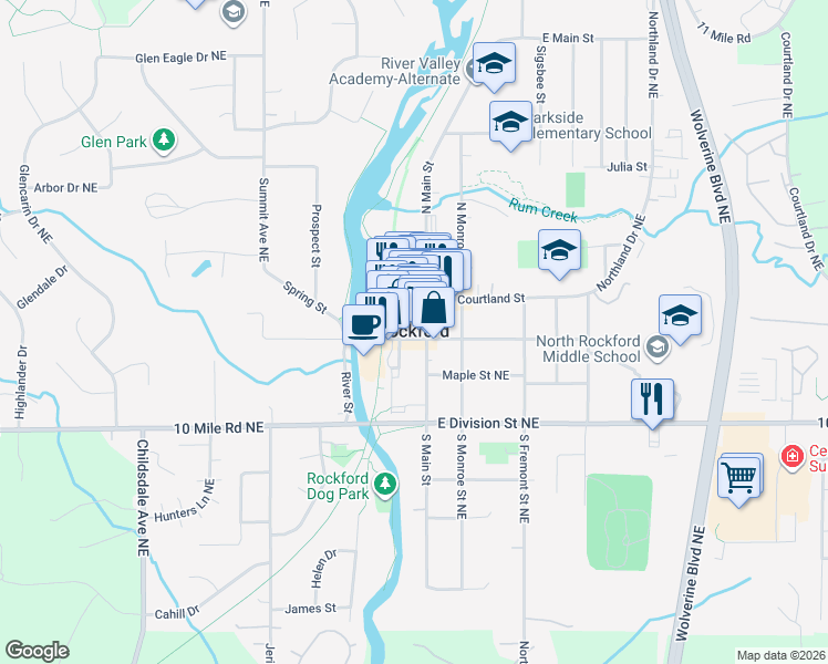 map of restaurants, bars, coffee shops, grocery stores, and more near in Rockford