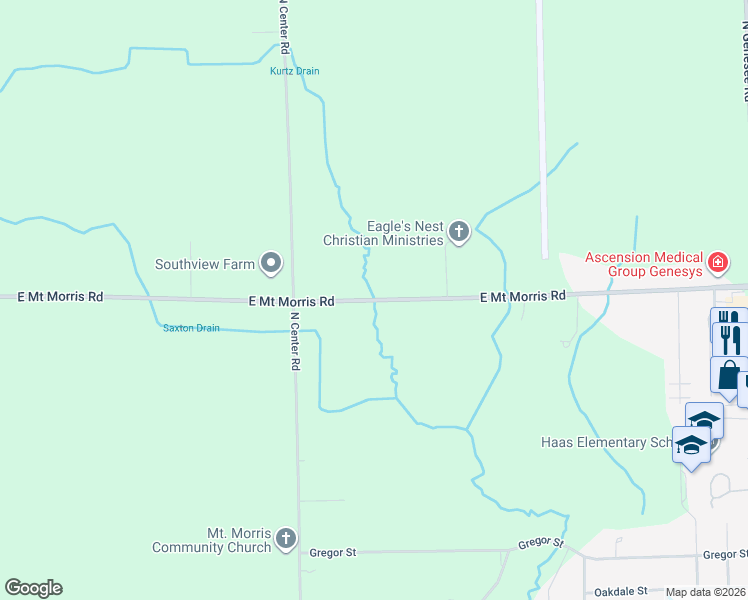 map of restaurants, bars, coffee shops, grocery stores, and more near 4015 East Mount Morris Road in Mount Morris