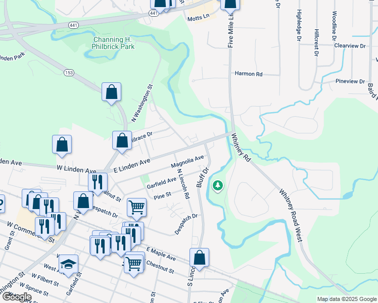 map of restaurants, bars, coffee shops, grocery stores, and more near 320 County Road 15 in East Rochester