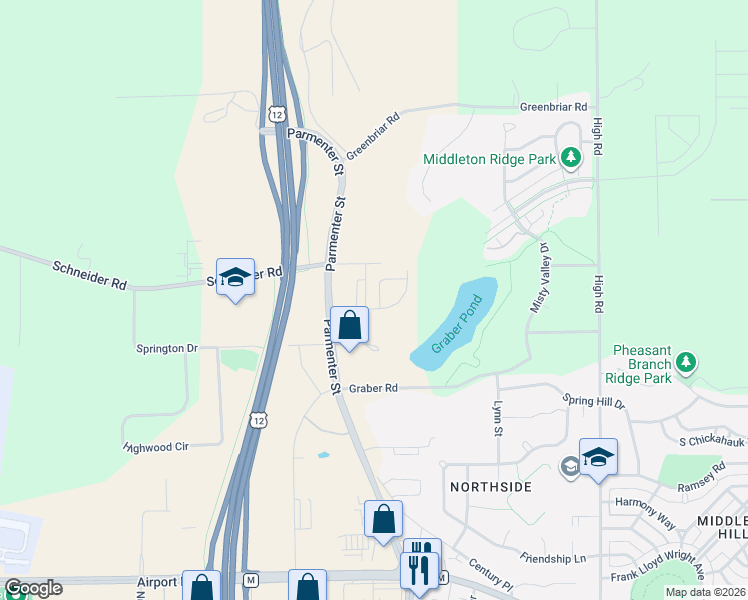 map of restaurants, bars, coffee shops, grocery stores, and more near 3919 Parmenter Street in Middleton