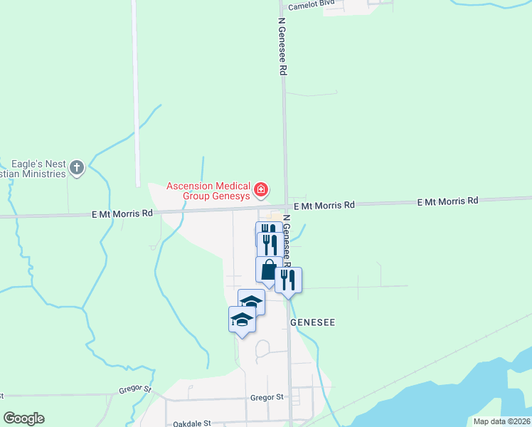 map of restaurants, bars, coffee shops, grocery stores, and more near 4492 East Mount Morris Road in Mount Morris