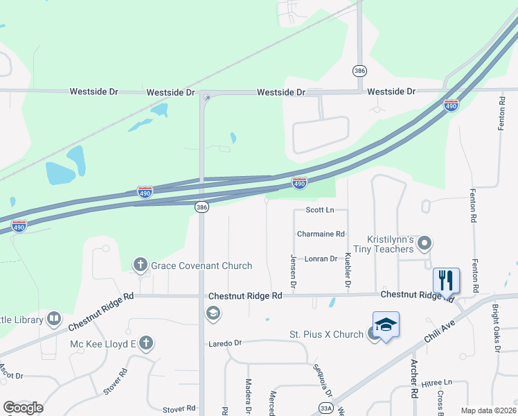 map of restaurants, bars, coffee shops, grocery stores, and more near 69 Yolanda Drive in Rochester
