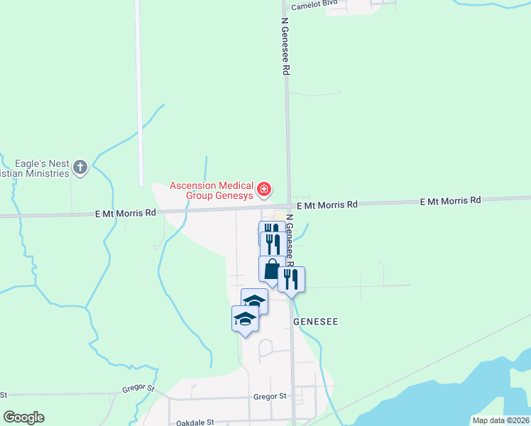 map of restaurants, bars, coffee shops, grocery stores, and more near 4492 East Mount Morris Road in Mount Morris