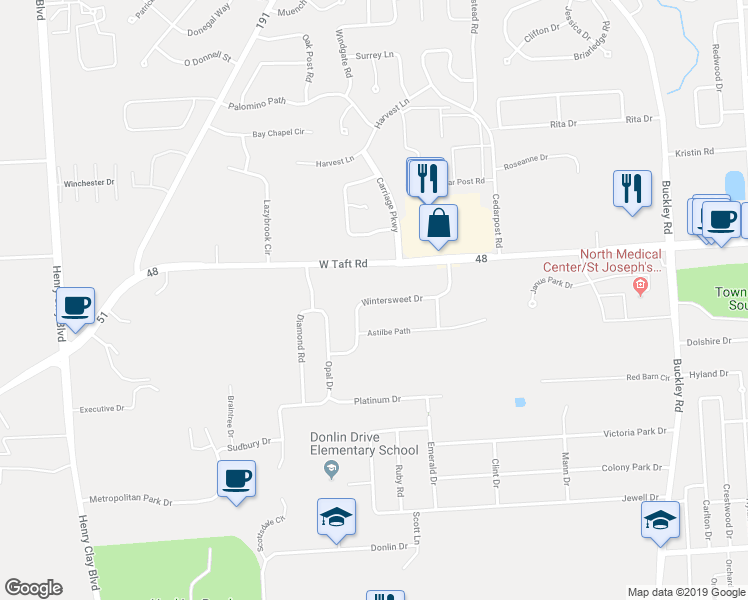 map of restaurants, bars, coffee shops, grocery stores, and more near Wintersweet Drive in Liverpool