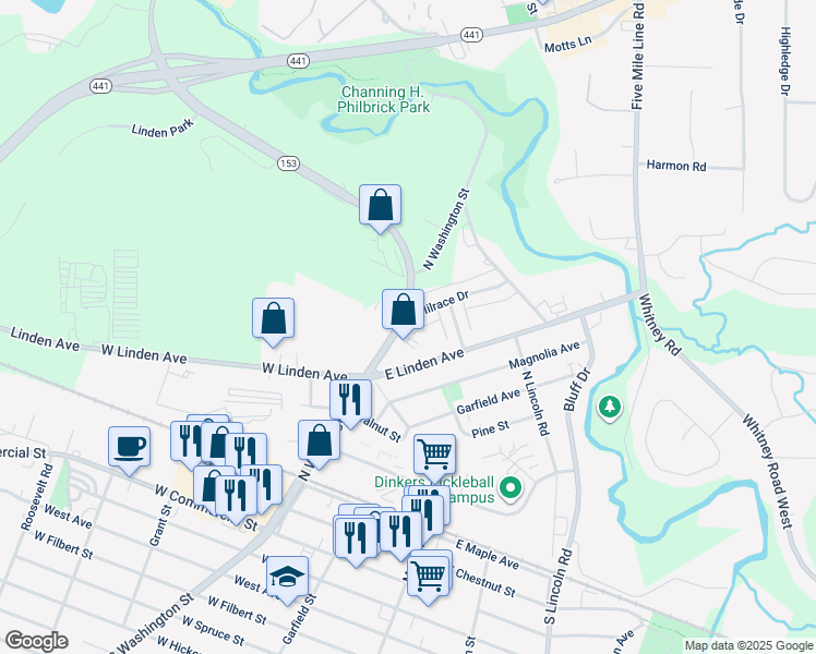 map of restaurants, bars, coffee shops, grocery stores, and more near 150 Milrace Drive in East Rochester