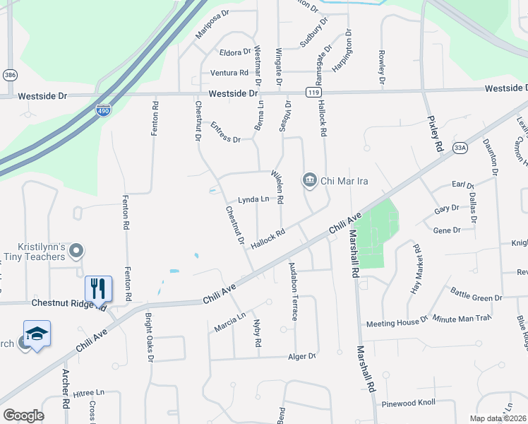 map of restaurants, bars, coffee shops, grocery stores, and more near 25 Hartom Road in Rochester