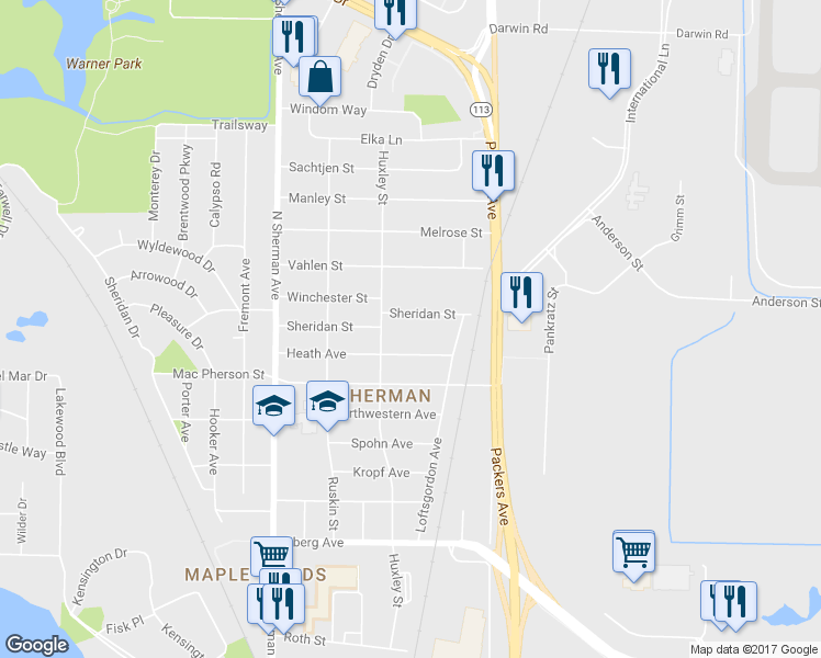 map of restaurants, bars, coffee shops, grocery stores, and more near 1937 Sheridan Street in Madison