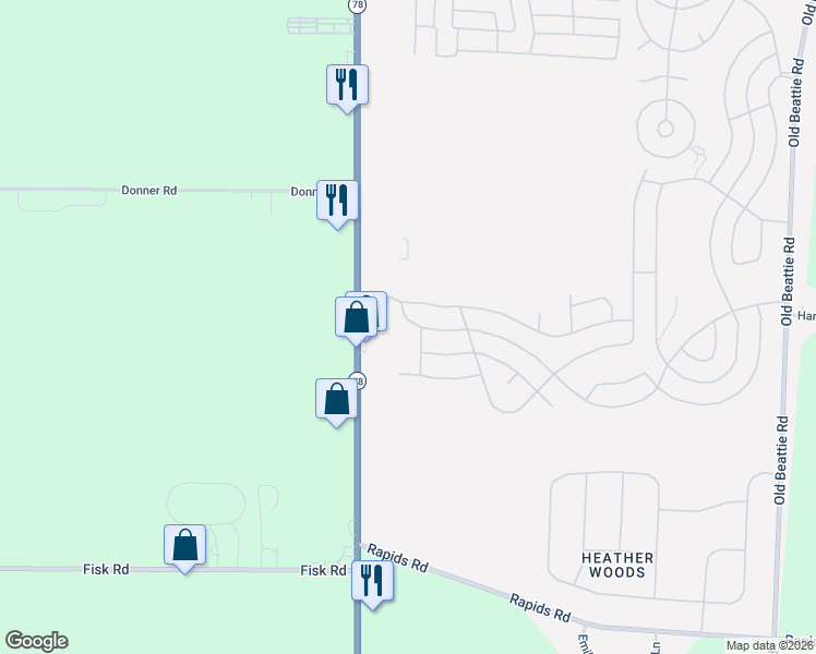 map of restaurants, bars, coffee shops, grocery stores, and more near 1045 Fernwood Drive in Lockport