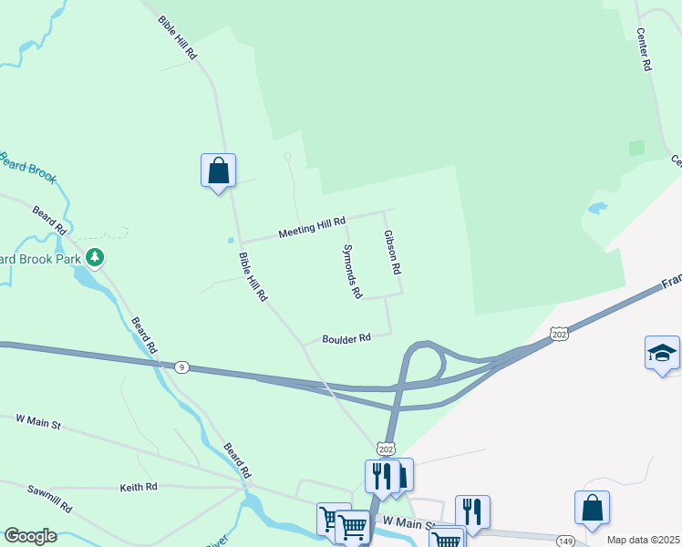 map of restaurants, bars, coffee shops, grocery stores, and more near 44 Symonds Road in Hillsboro
