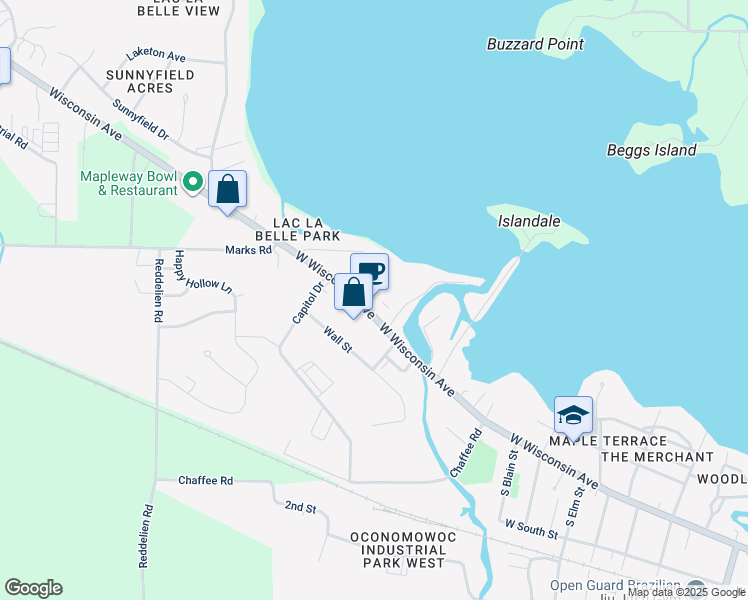 map of restaurants, bars, coffee shops, grocery stores, and more near 1306 West Wisconsin Avenue in Oconomowoc