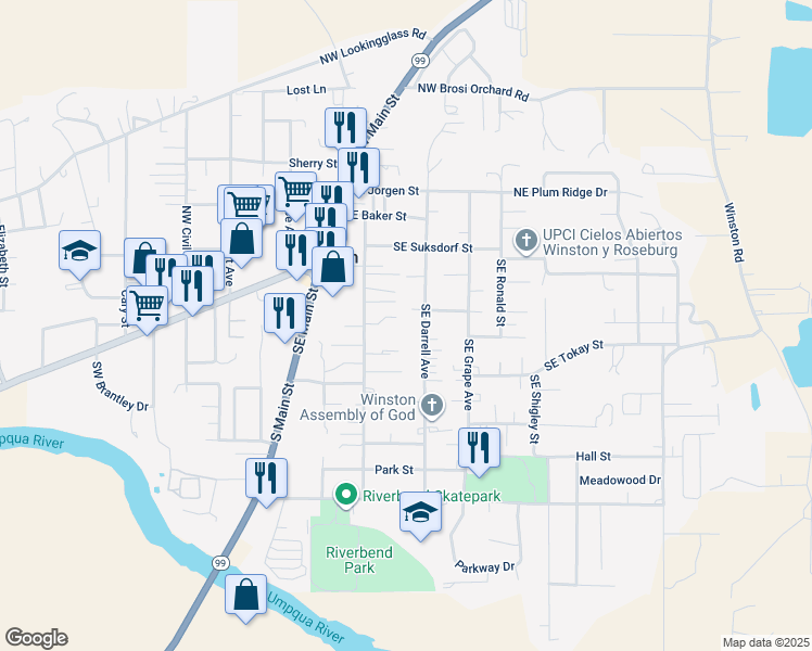 map of restaurants, bars, coffee shops, grocery stores, and more near 230 Gregory Drive in Winston