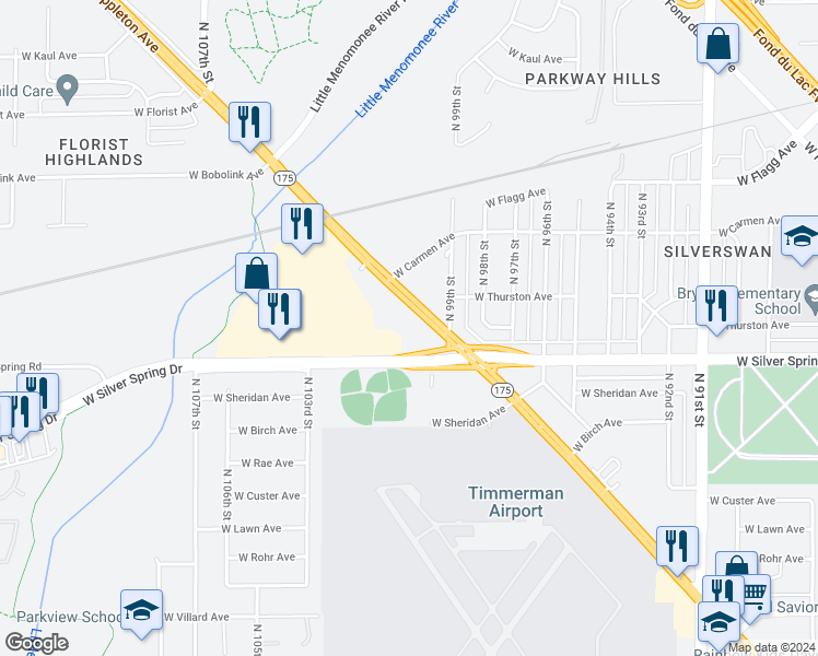 map of restaurants, bars, coffee shops, grocery stores, and more near 10009 West Appleton Avenue in Milwaukee