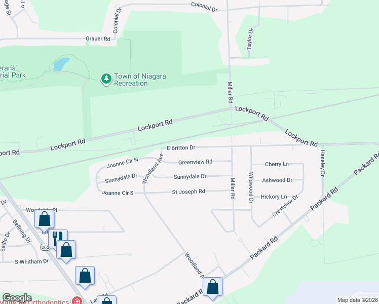 map of restaurants, bars, coffee shops, grocery stores, and more near 7431 East Britton Drive in Niagara Falls