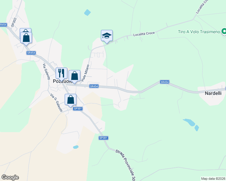 map of restaurants, bars, coffee shops, grocery stores, and more near 54 Via Nazionale in Pozzuolo