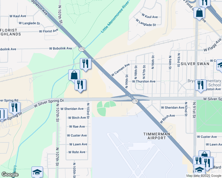 map of restaurants, bars, coffee shops, grocery stores, and more near 10009 West Appleton Avenue in Milwaukee