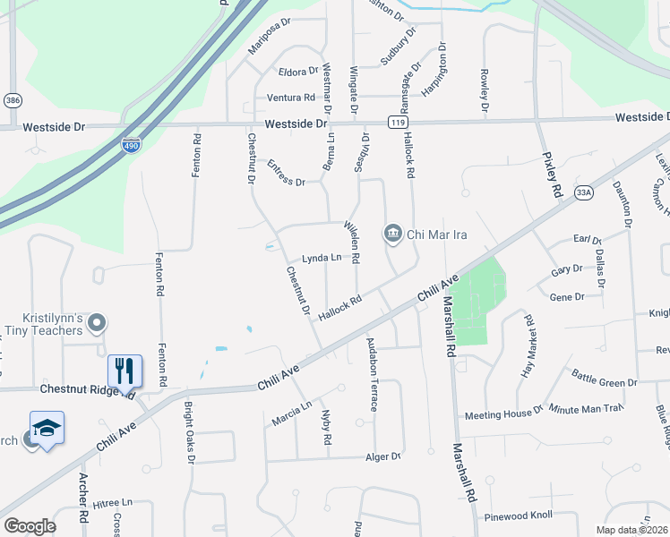 map of restaurants, bars, coffee shops, grocery stores, and more near 25 Hartom Road in Rochester