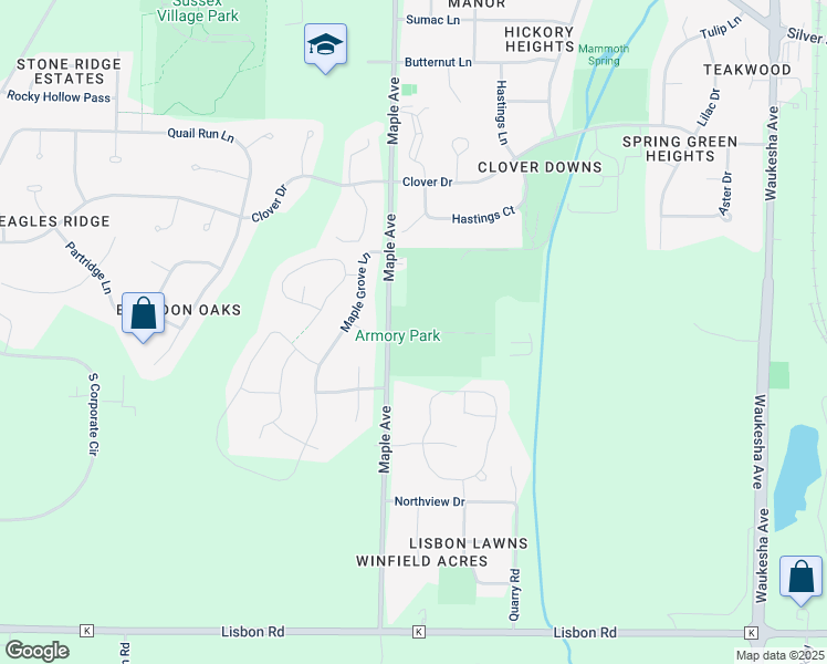 map of restaurants, bars, coffee shops, grocery stores, and more near w239n5664 Maple Avenue in Sussex