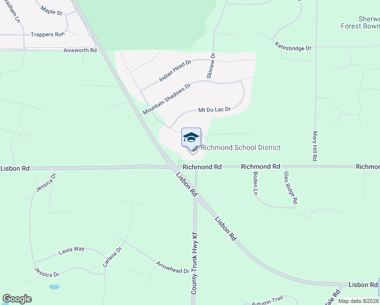 map of restaurants, bars, coffee shops, grocery stores, and more near N56 W26530 Richmond Road in Sussex