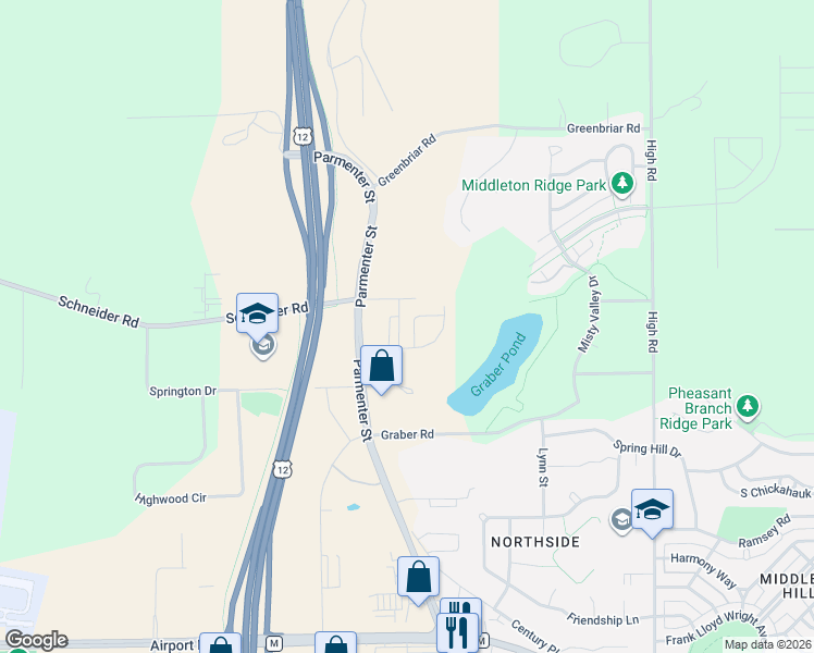 map of restaurants, bars, coffee shops, grocery stores, and more near 3919 Parmenter Street in Middleton