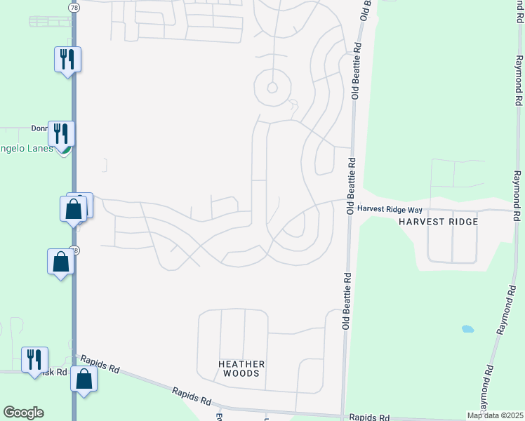 map of restaurants, bars, coffee shops, grocery stores, and more near 643 Birchwood Drive in Lockport