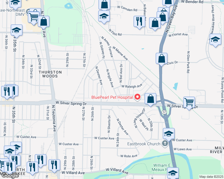 map of restaurants, bars, coffee shops, grocery stores, and more near 5671 North Argyle Avenue in Glendale