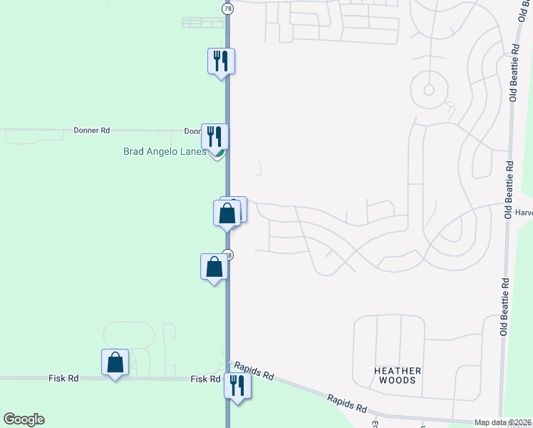 map of restaurants, bars, coffee shops, grocery stores, and more near 1052 Fernwood Drive in Lockport