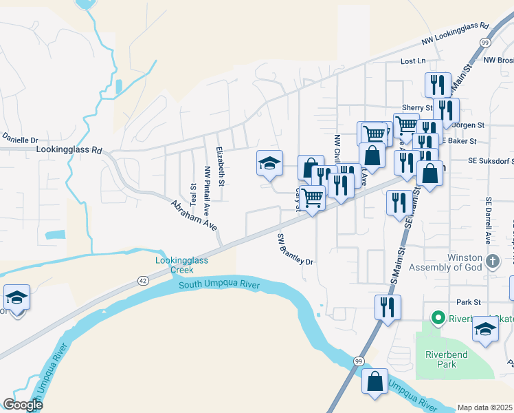 map of restaurants, bars, coffee shops, grocery stores, and more near 611 Northwest T Street in Winston