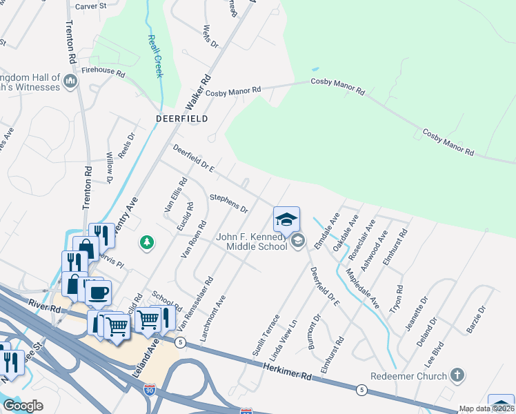 map of restaurants, bars, coffee shops, grocery stores, and more near 478 Van Rensselaer Road in Utica