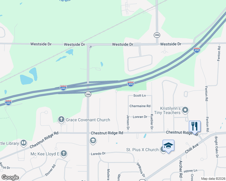 map of restaurants, bars, coffee shops, grocery stores, and more near 69 Yolanda Drive in Rochester