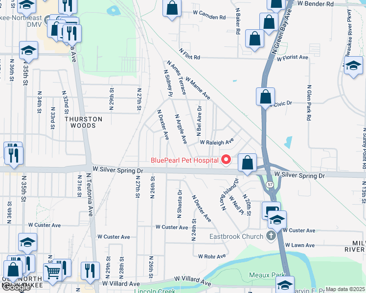 map of restaurants, bars, coffee shops, grocery stores, and more near 5671 North Argyle Avenue in Glendale